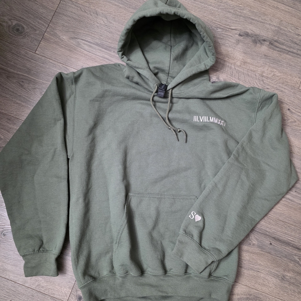 Gildan Olive Green Pullover Hoodie with White Chest Print